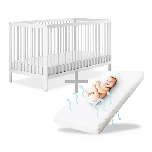 Ehrenkind Babybett PUR inkl. Matratze - Gitterbett aus massivem Buchenholz, 60x120 cm, mit hochwertiger Matratze für sicheren und komfortablen Schlaf Ihres Babys.