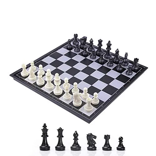 KOKOSUN Schachspiel Schwarz und weiß Schachfiguren, Magnetisch Faltbares Schachbrett Bequeme Aufbewahrung, Lernspielzeug/Geschenk für Kinder und Erwachsene (25×25cm)
