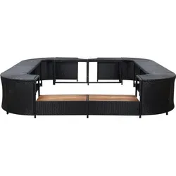 vidaXL Whirlpool-Umrandung Quadratisch Schwarz 268x268x55 - Elegante Whirlpool-Umrandung aus wasserfestem PE-Rattan, pflegeleicht und langlebig. Mit robustem Stahlrahmen und witterungsbeständigen Akazienholzstufen für einen modernen und funktionalen Whirlpoolbereich.