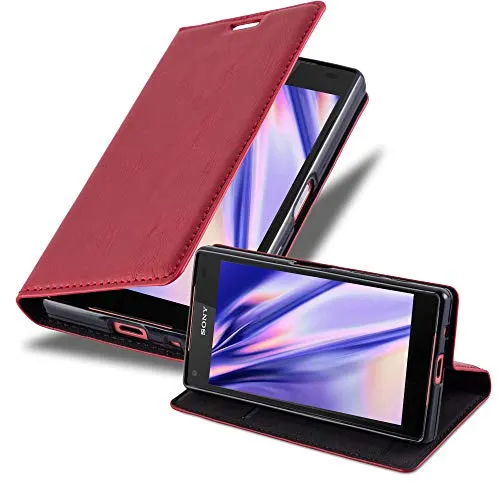 Cadorabo Hülle kompatibel mit Sony Xperia Z5 COMPACT aus Premium Kunst Leder Flip Klappbare Stoßfeste Magnetische [Standfunktion] [Kartenfächern] Cover Hülle für Sony Xperia Z5 COMPACT Tasche in Rot