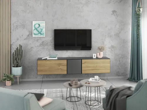 Lowboard VARIANTO 3 - Elegantes TV-Möbel in Anthrazit Matt - Modernes Lowboard mit griffloser Ausführung, bietet praktischen Stauraum für Elektronik und Zubehör. Stabil verarbeitet mit Soft-Close-Funktion, passt sich jedem Wohnstil an.