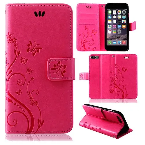 betterfon Hülle Kompatibel mit Apple iPhone 7 Plus | Premium PU Leder Handyhülle Wallet Case für iPhone 7 Plus | Schutzhülle Blumen Klapphülle Handyhülle | Pink