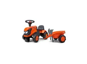 Falquet Falk – Traktor Kubota mit Anhänger – ab 12 Monaten Schaufel und Rechen inklusive – 2 Stile zur Personalisierung – Kennzeichen personalisierbar – 260 C