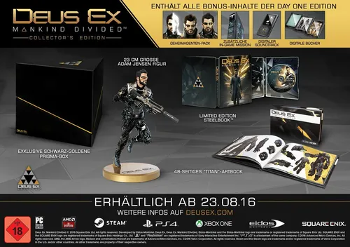 Deus Ex Mankind Divided Collectors Edition + Adam Jensen Figur XBOX One NEU OVP