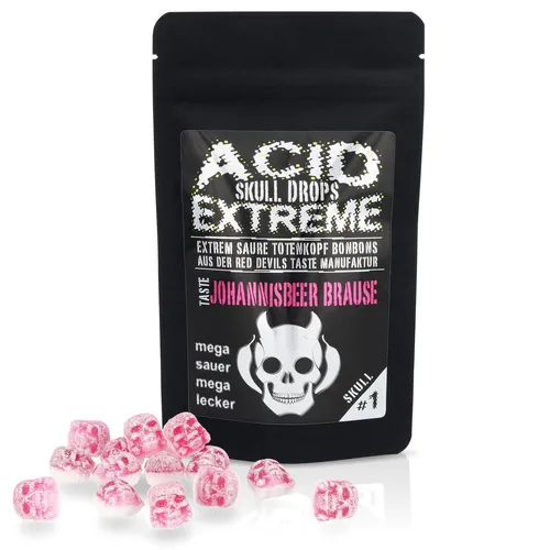Produktbild ACID SKULL DROPS EXTREME ultrasaure Johannisbeere Brause Bonbons 75 g Hotskala 0