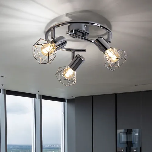 Design Decken Lampe Spot Strahler Rondell - Elegante Chrom-Deckenlampe für stilvolle Beleuchtung, einfach zu montieren und individuell mit E14 Leuchtmitteln wählbar (max. 3x 40W). Perfekt für jedes Wohnambiente.