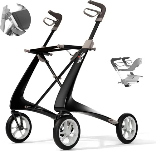 Acre Carbon Ultralight Rollator Komfort inkl. Rückengurt Stockhalter Tasche - Carbonschwarz