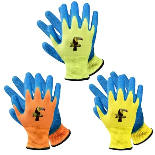 Donfri 3 Paar Kinder Gartenhandschuhe Latex Rutschfest Arbeit (2-5 Jahre)