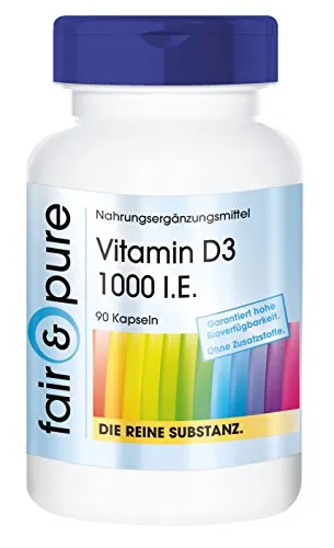 Fair & Pure® - Vitamin D3 1000 I.E - 90 Kapseln - Cholecalciferol - Vitamin D aus Wollfett (Lanolin) - natürlich - ohne Magnesiumstearat