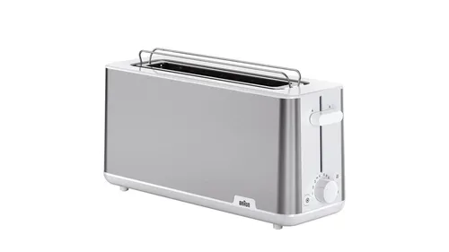 BRAUN Langschlitztoaster PurShine HT 1610 WH - Toaster mit 25cm langen Toastschlitz, 8 Bräunungseinstellungen und integrierten Brötchenaufsatz für perfektes Toasten und Aufwärmen von Backwaren.