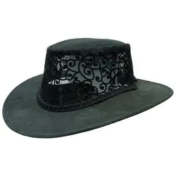 Outbacker Cowboyhut Sommer Cowboy-Hut aus Wildleder mit Meshkrone- Optimaler Sonnenschutz schwarz XXL I 62-63 cm