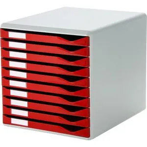 Leitz Schubladenbox 5281-00-25 - Bürobedarf: Ablageboxen mit 10 Fächern, ideal zur Organisation von Dokumenten und Kleinteilen, stapelbar und mit Auszugssperre für sicheren Halt.