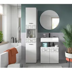 xonox.home Badezimmer Prisma 3tlg. Badmöbel Set - Hoch- & Midischränke fürs Bad: Kompakte Badkombination mit 3 Teilen in modernem Design, ideal für kleine Bäder und bietet viel Stauraum für Ordnung.