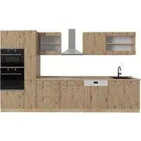 Vicco Küchenzeile R-Line, Artisan-Eiche/Goldkraft Eiche, 350 cm - Küchenzeilen mit höhenverstellbaren Füßen für perfekte Anpassung und großzügigem Stauraum. Ideal für Ihre Traumküche!