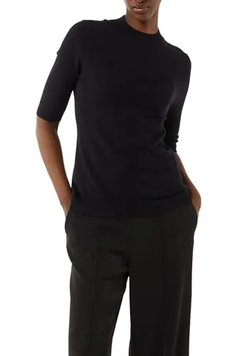 comma Strickpullover für Damen - Stylischer Pullover mit Stehkragen und kurzen Ärmeln, Slim Fit Passform und modischer Rippstruktur für einen eleganten Look.