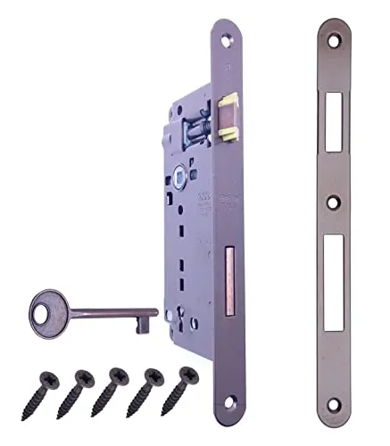 Einbauschloss für Innentür AGB Serie Patent Groß, Türriegel Einsteckschloss (Fr. 22 x 238, In. 90, En. 50, Qu. 8, Kettenschloss, bräunt)