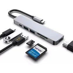 USB C Hub 6 in 1 Adapter mit HDMI 4K und USB 3.0 - Vielseitiger USB C Hub mit 6 Anschlüssen, ideal für Laptop und Macbook. Unterstützt 4K HDMI, schnelle Datenübertragung und einfaches Plug & Play. Perfekt für Ihre modernen Geräte!