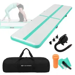 ECD Germany Aufblasbare Gymnastikmatte Turnmatte Airtrack 4m, Grün-Mint H:10 cm, inkl. Tragetasche, Luftpumpe & Flick-Set, Fitnessmatte Tumbling M... - Grün