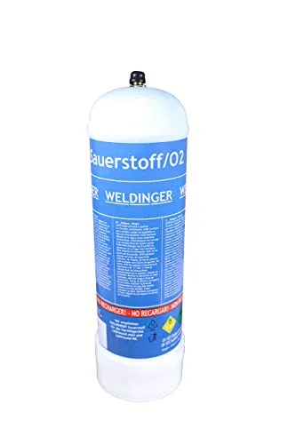 WELDINGER Sauerstoff Einwegflasche 2,2 l M12x1re 110bar - Praktische Einweg-Sauerstoffflasche für Lötgeräte, ideal für präzise Anwendungen. Kompatibel mit Lötfreund mini und ROTHENBERGER Druckreglern (Adapter separat erhältlich).