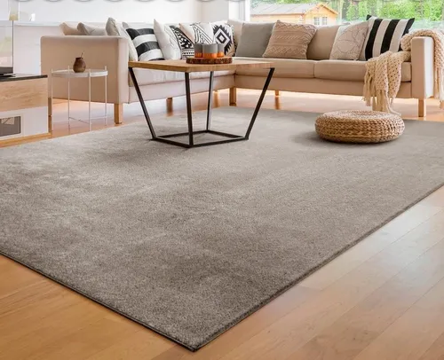 Paco Home Kurzflorteppich Grau, 200x280 cm - Strapazierfähiger Kurzflorteppich für Fußbodenheizung, pflegeleicht und mit seidigem Laufgefühl – verwandelt jeden Raum in eine Wohlfühl-Oase.