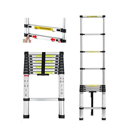 2,6m Aluminium Mehrzweckleiter Teleskopleiter Ausziehbar Leiter Klappleiter Anti-Rutsch Stufen Multifunktionsleiter Trittleiter 150KG Belastbarkeit
