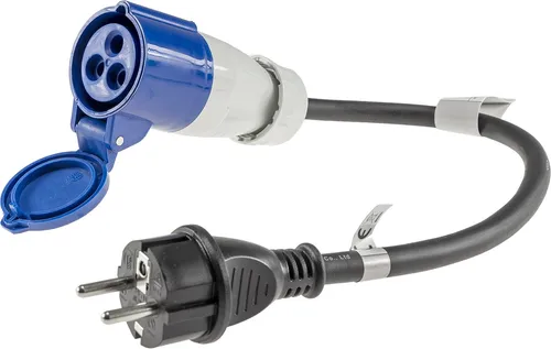 CEE Adapter Kabel Kupplung auf Schutzkontakt Stecker 35cm in blau von ChiliTec