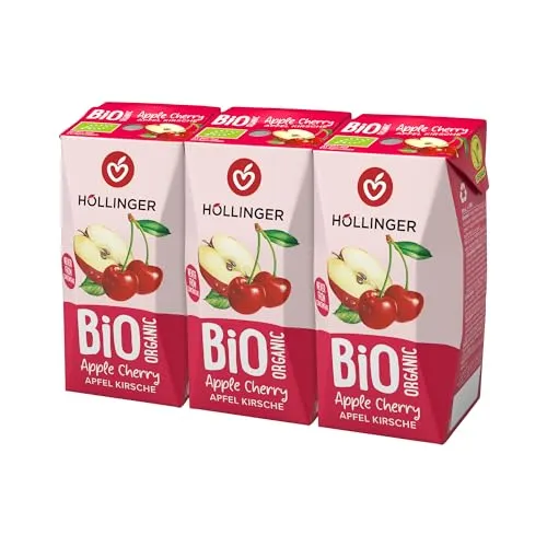 Höllinger BIO Apfel-Kirsche 3 x 200 ml, naturtrübes Apfel-Kirsch Getränk für Kinder, ohne Zuckerzusatz, vegan, praktisch für Schule und Ausflüge