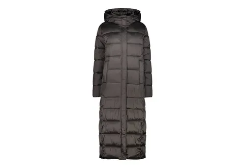 CMP Woman Long Coat FIX Hood dust (E910) 36 - Funktionsjacke für Damen mit wasserabweisendem Glanzeffekt, ideal für Freizeit und Stadtleben. Leicht und atmungsaktiv dank Feel Warm Flock Wattierung, bietet maximalen Kälteschutz.