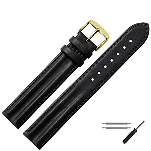 MARBURGER Uhrenarmband 20mm Leder Schwarz Gold XL - Hochwertiges Ersatzarmband aus Rindsleder für Uhren mit 20mm Anstoßbreite, inklusive Montagezubehör und Anleitung. Ideal für stilvolle Uhrenliebhaber, die Wert auf Qualität legen.