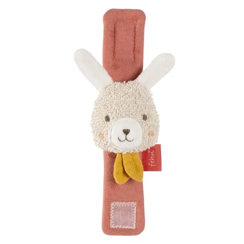 Fehn Rasselarmband Hase – Activity-Armband mit Tier-Motiv, Motorikspielzeug | Zum Bewegen, Greifen, Rasseln und Geräusche erzeugen – Lernspielzeug aus Baumwolle für Babys ab Geburt