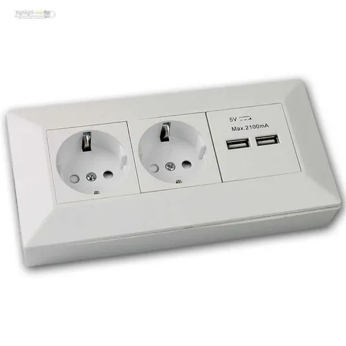 ChiliTec Steckdosenblock Ecksteckdose - 2-Fach Steckdose 230V mit 2x USB-A 3,1A, ideal für Küche, Büro und Werkstatt, platzsparend und einfach zu montieren