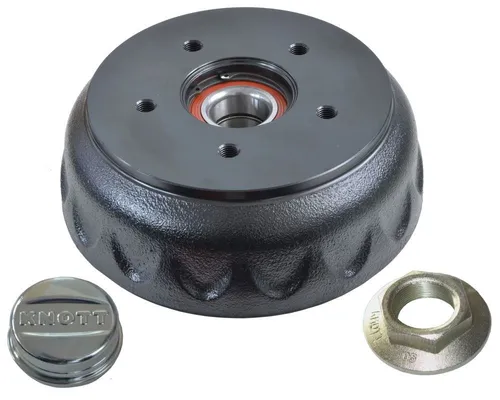 Knott Bremstrommel 200x50, Compactlager 112x5 - Autoanhänger Bremstrommel mit Compaktlager, ideal für Knott Radbremsen. Inklusive Flanschmutter und Fettkappe für einfache Montage und optimale Leistung.