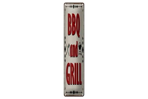 Femer GmbH Metallschild Hinweis 46x10 cm BBQ and Grill, (1 St), gewölbte Oberfläche, abgerundete Ecken, umgeschlagene Kanten