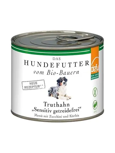 defu Hundefutter | 1 x 200 g | Bio Truthahn Sensitiv Getreidefrei | Premium Bio Nassfutter Menü | Alleinfuttermittel für Hunde