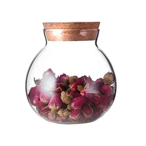 g Cear leere runde versiegelte Glasflaschen mit großem Fassungsvermögen, Aufbewahrungsbehälter mit Holzkorken für Make-up, Kosmetik, Gewürze, Lebensmittel, Snacks, Tee und mehr 1 x 500