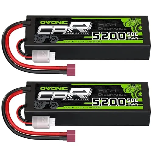 OVONIC RC Lipo Akku 2S 7.4V 5200mAh 50C Deans T Stecker Hardcase LiPo Batterie Zellen für FPV RC Flugzeug Auto Evader BX Quadcopter Hubschrauber LKW Boot (2 Stück)