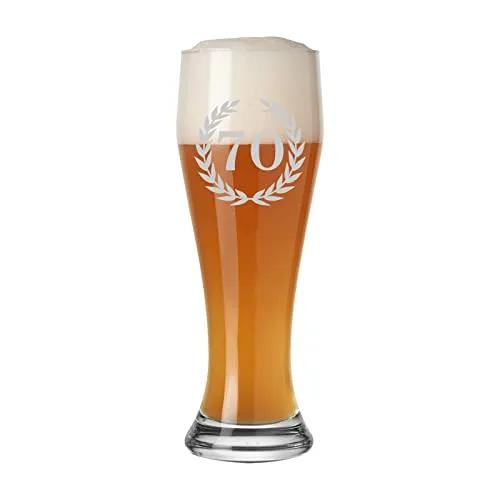 LUXENTU Weizenbierglas mit Gravur 70. Jubiläum 0,5 l - Biergläser: Individuell graviertes Weizenbierglas 0,5 l für unvergessliche Jubiläen – perfekt als Geschenk für besondere Anlässe!