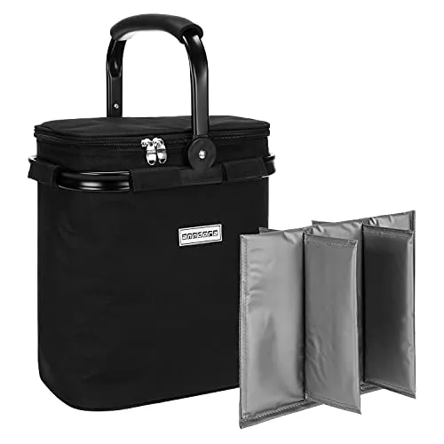 anndora Flaschen Kühlkorb Isolierkorb für 6 Flaschen - schwarz - Ideal für Ausflüge: Robuster Kühlkorb mit dicker Isolierung und wasserdichtem Innenfutter. Perfekt für 6 Flaschen, mit abwischbarem Boden und herausnehmbaren Trennstege. Praktisch und stylish!