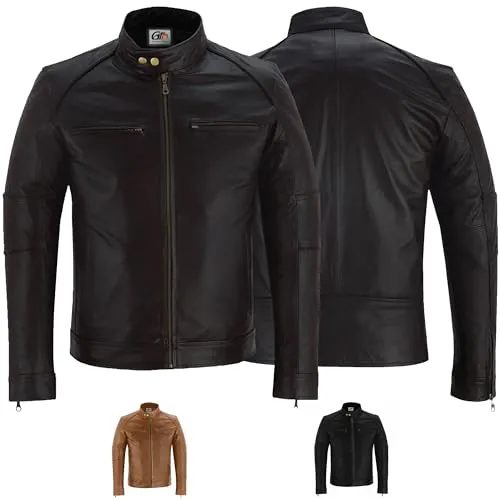 German Wear Herren Lederjacke aus Lammnappa – Hochwertige, leichte Echtlederjacke für Herren, Trendy Modejacke für jeden Anlass, Bequeme Passform & Stilvolles Design - Dunkelbraun - L