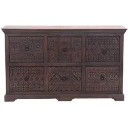 Vintage Sideboard Kommode Mapy aus Holz - Elegante Kommode Mapy in Braun, 180cm – handgefertigt aus massivem Holz mit kunstvollem Design. Ideal als Stauraum im Schlafzimmer oder Wohnzimmer und ein echter Blickfang für Ihr Zuhause.