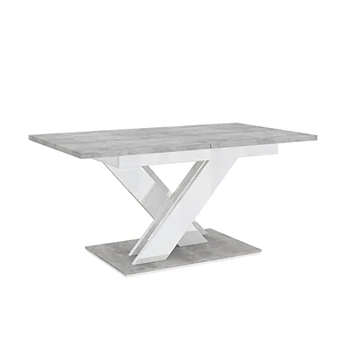MEBLINI Esstisch Ausziehbar - Esszimmertisch Modern - Küchentisch - Säulentisch - Ausziehtisch - Dining Table - Esszimmertische - 140-180x80x75cm - Bronx - Betonoptik/Weiß Hochglanz
