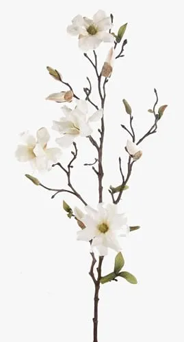 artplants.de Kunstblume Magnolienzweig LILO, 4 Blüten, Knospen, Creme - weiß, 75cm - Seidenblumen Magnolie - Kunstzweig