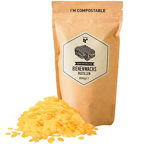 beegut Bienenwachs Pastillen - 100% natürliches Bienenwachs - perfekt für Kosmetik, Bienenwachstücher oder als Kerzenwachs - 200g nachhaltig verpackt