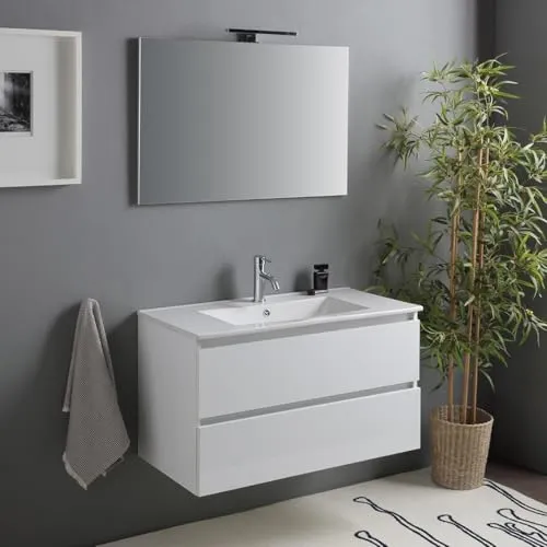 KIAMAMI VALENTINA Schwebendes Badezimmermöbel 90 cm in Weiß