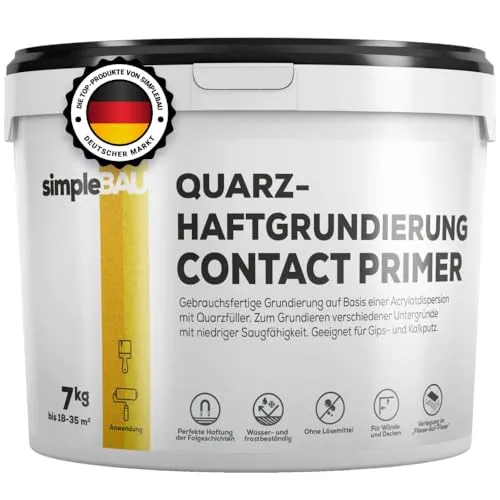 simpleBAU Quarzgrundierung Haftgrund Beton & Fliesen 20 kg – Quarzgrund für Innen & Außen, Putzgrund mit Quarzsand auf schwierigen Untergründen – Gebrauchsfertige Grundierung für Beton, Fliesen, Putz
