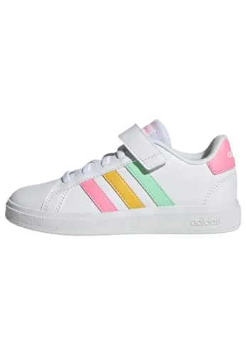 adidas Grand Court 2.0 Kinder Sneaker - Robuster und flexibler Sneaker für Kinder mit Gummi-Cupsohle für Stabilität. Hergestellt aus mindestens 50% recycelten Materialien, ideal für Freizeit und Selbstständigkeit dank elastischer Schnürsenkel und Klettverschluss.