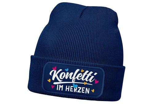 MoonWorks Strickmütze Damen Beanie mit Patch Strickmütze mit Spruch Fasching Karneval Party