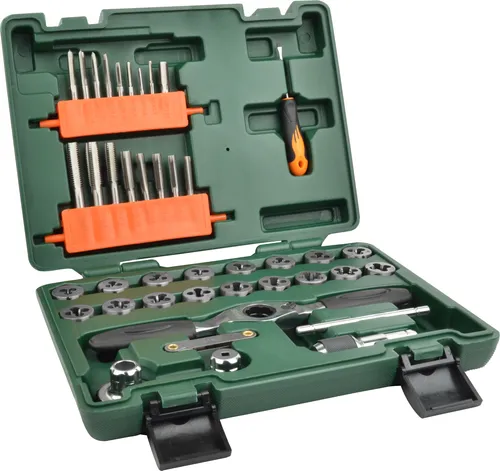 Brüder Mannesmann M53230 Gewindeschneidsatz 40-tlg. - Vielseitiger Gewindeschneider mit 16 Schneideisen und Gewindebohrern, ideal für präzise Arbeiten. Lieferung im praktischen Kunststoffkoffer, 10 Jahre Herstellergarantie.