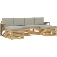vidaXL Sofagarnitur 6-teilig Weiß und Hellgrau 249 x 122,5 x 73 cm - Stylisches Outdoor-Möbelset aus robustem Akazienholz für Garten und Terrasse. Modular und wetterresistent, bietet es hohen Komfort und einfache Pflege – ideal für entspannte Momente im Freien.