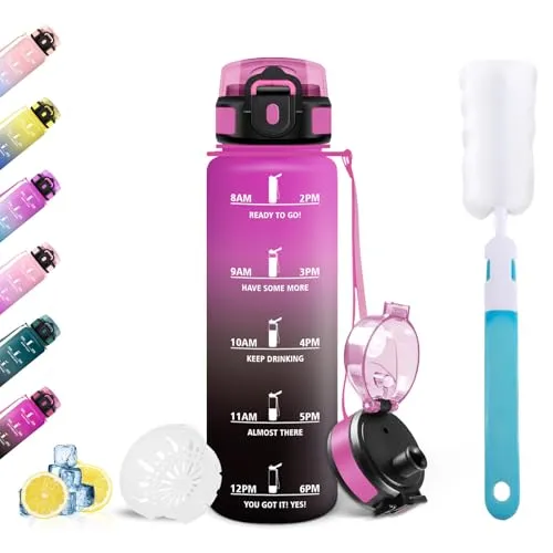 Mulbijeo Trinkflasche Sport, Auslaufsicher 500ML, Motivierende mit Zeitmarkierung, Wasserflasche, Sportflasche, Trinkflasche Kohlensäure Geeignet, für Schule, Fitness, Outdoor